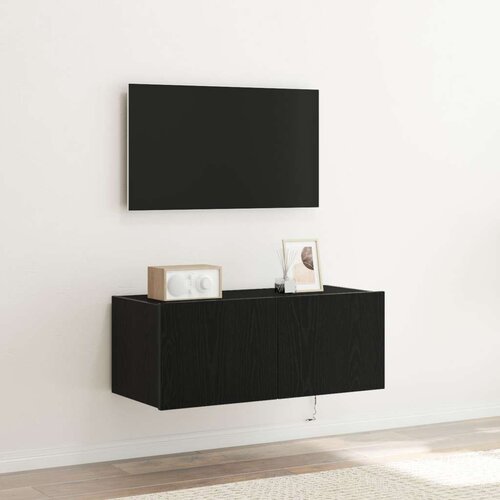 TV omara s LED osvetlitvijo črno hrast 80x35x31 cm Slike