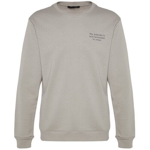 Trendyol Gray Men's Regular/Regular Cut, Text Printed Cotton Sweatshirt Slike