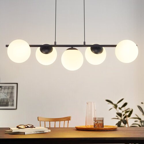 Nettlife viseča svetilka črna E27 steklena viseča svetilka 5-plamenska moderna jedilna svetilka 150CM, (22123036) Cene