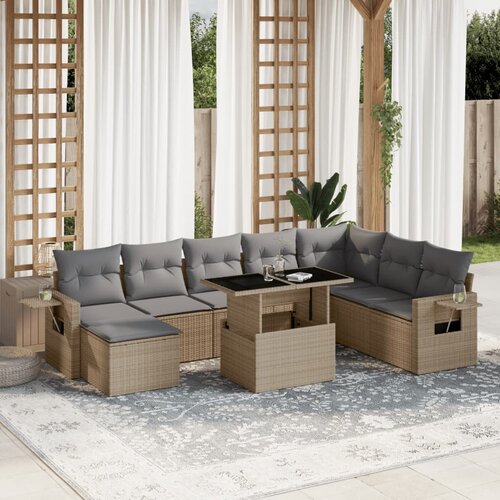 vidaXL 9-dijelni set vrtnih sofa s jastucima bež od poliratana Cijene