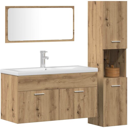  3-dijelni set kupaonskog namje&amp;scaron;taja k&amp;auml;sity&amp;ouml;l&amp;auml;inen tammi Smeđa 90 x 38.5 x 46 cm Slike