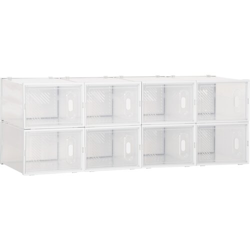 HOMCOM Modularna notranja omara za čevlje, ki varčuje s prostorom, modularna omara z odprtinami za prezračevanje, 8 kock 28x36x21cm, PP plastika, bela in prozorna, (20746070) Cene