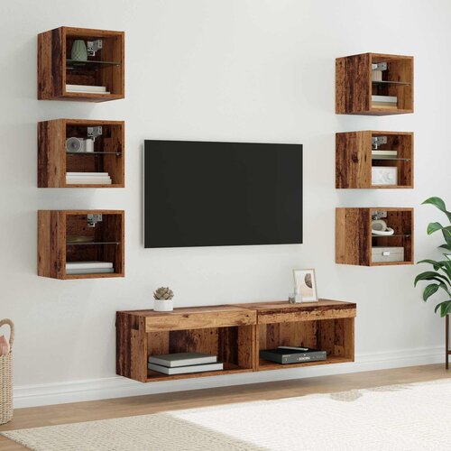 vidaXL TV omarica z LED lučmi s predalom 8 pcs Star les Steklo Cene
