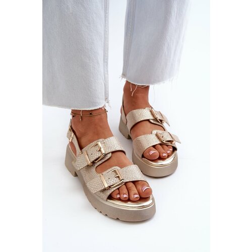 Kesi Women's Sandals with Buckles Eco Leather Gold Konantia Slike