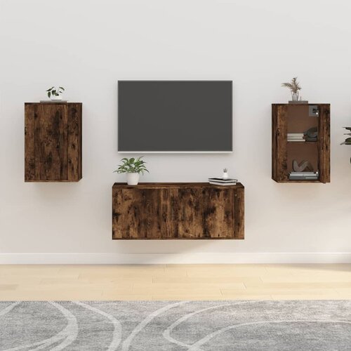 The Living Store Stenska TV omarica 2 kosa dimljen hrast 40x34,5x60 cm - Stenska TV Omarica, (21375158) Slike