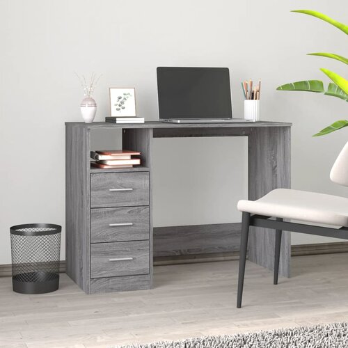 VidaXL Pisalna miza s predali siva sonoma 102x50x76 cm inženirski les Slike