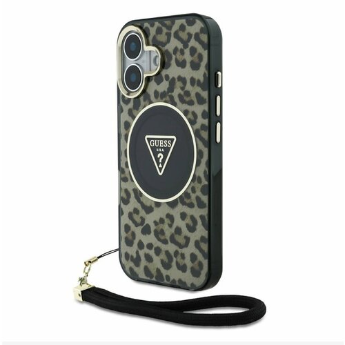 Guess IML Leopard Triangle Logo Strap MagSafe Zadn&iacute; Kryt pro iPhone 16 Brown Ovitek za telefon Vijolična Cene