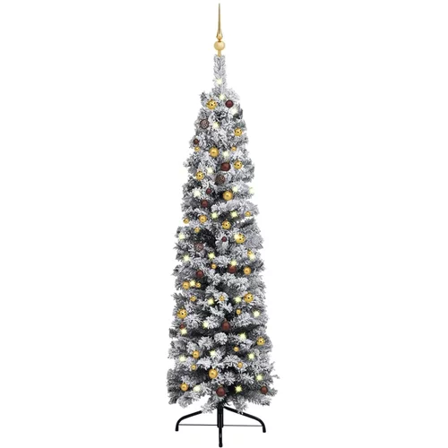 vidaXL Usko božićno drvce s LED svjetlima i kuglicama zeleno 210 cm