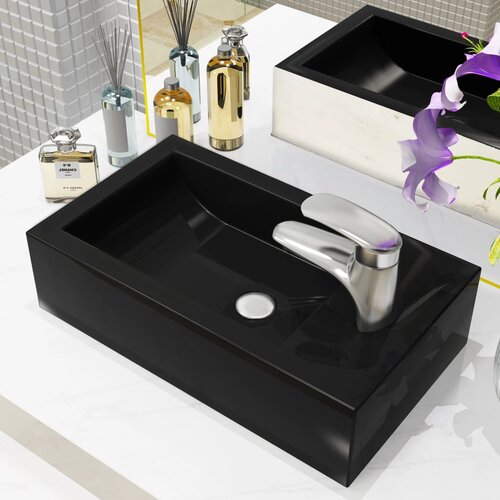  Umivaonik s otvorom pravokutni keramički crni 46x25,5x12 cm Cijene