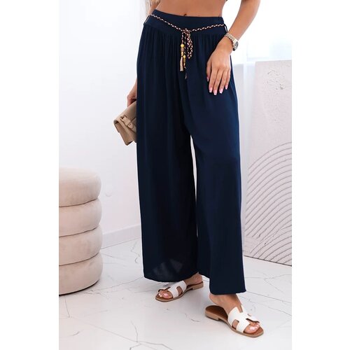 Kesi Włoski Women's wide-leg viscose trousers navy blue Cijene