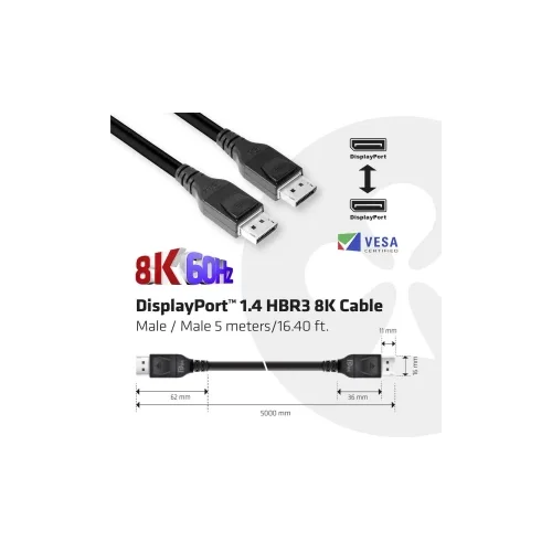 Club3d DisplayPort Priključni kabel [1x Muški konektor DisplayPort - 1x Muški konektor DisplayPort] 5 m Crna