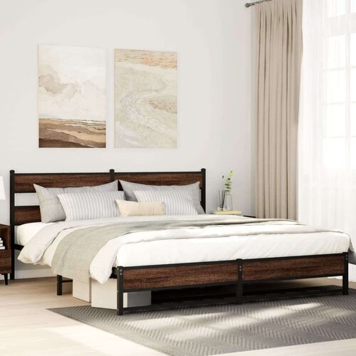 Metalni Kovinski posteljni okvir brez vzmetnice rjavi hrast 183x213 cm, (21607547) Slike