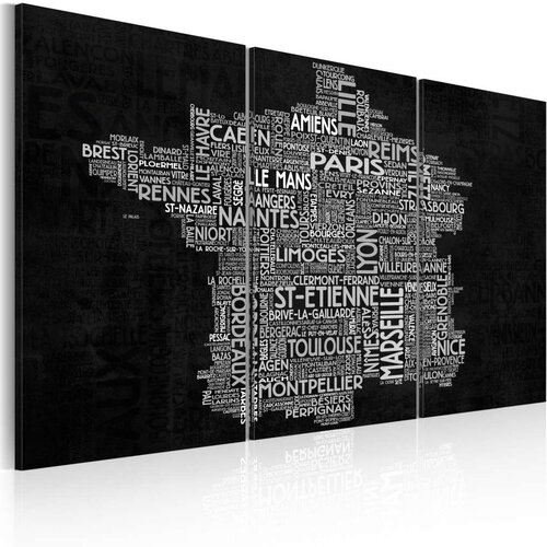  Slika - Text map of France on the black background - triptych 90x60 Slike