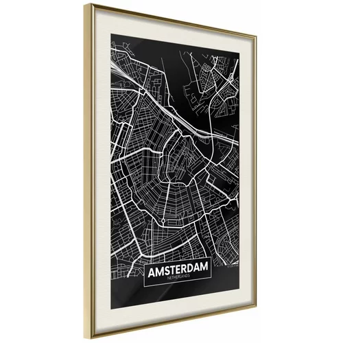  Poster - City Map: Amsterdam (Dark) 20x30
