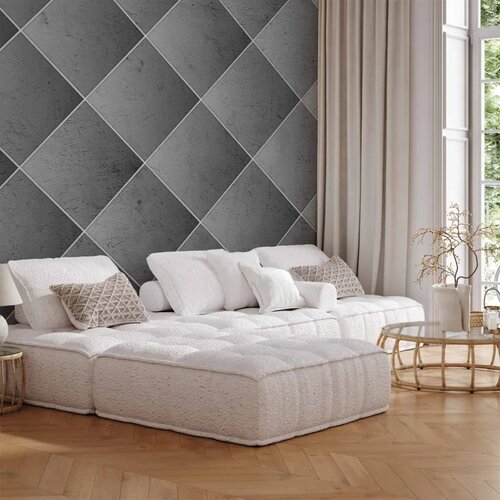  Foto tapeta - Grey symmetry - geometric concrete pattern with white joints 150x105 Premium Cene