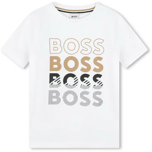 BOSS Kidswear Majica temno bež / črna / bela