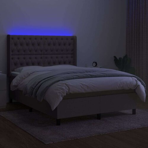  Krevet box spring s madracem LED smeđesivi 140x190 cm tkanina Slike