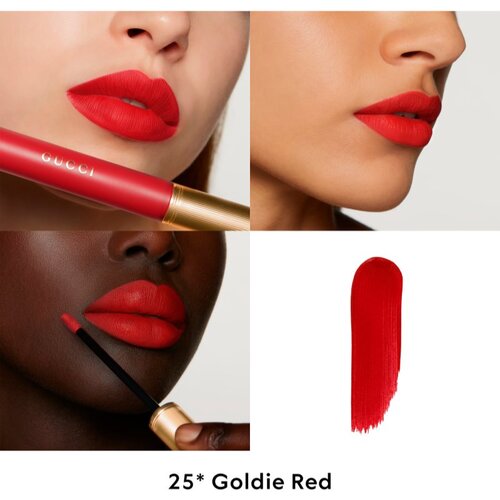 Gucci Beauty Rouge &amp;agrave; L&amp;egrave;vres Matte Lipstick mat tekući ruž za usne nijansa 25* Goldie Red 6.5 ml Slike
