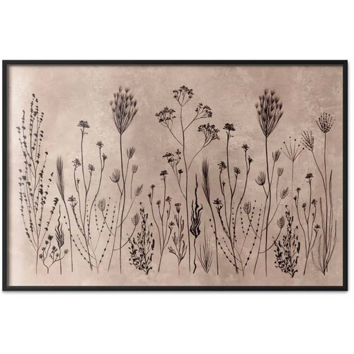  Plakat Field Flowers - black plants on a lime wash background 30x21 Crni okvir Slike