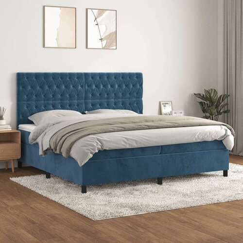  Box spring postelja z vzmetnico temno modra 200x200 cm žamet, (20761295) Slike