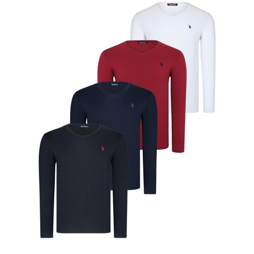 Dewberry QUADRUPLE SET T8587 V-NECK MEN'S SWEATSHIRT-BLACK-NAVY-WHITE-BURGUNDY Cene