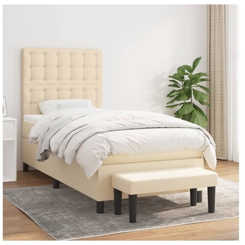  Box spring postelja z vzmetnico krem 100x200 cm blago Cene