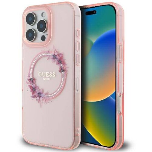 Guess originalni ovitek GUHMP16SHFWFCP za iphone 16 - magsafe - flower - roza Slike