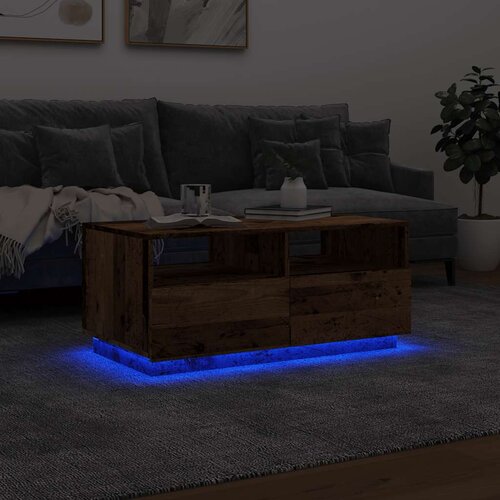  Stolić za kavu s LED svjetlima boja starog drva 90x49x40 cm Slike