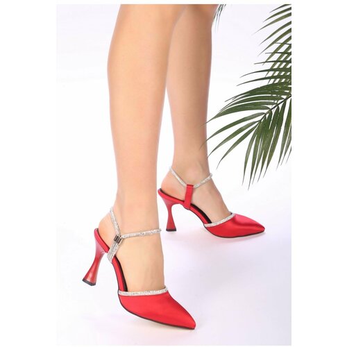 Shoeberry Women's Red Satin Heeled Shoes Slike