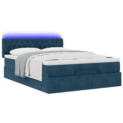  Otomanski krevet s madracem&amp;amp;LED tamnoplavi 140x190cm bar&amp;scaron;unasti Slike