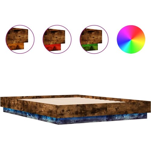 VidaXL Posteljni okvir z LED diodami dimljen hrast 135x190 cm, (21081509) Slike