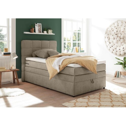 MID.YOU POSTELJA BOXSPRING 120 cm x 200 cm , tekstil peščene barve Cene