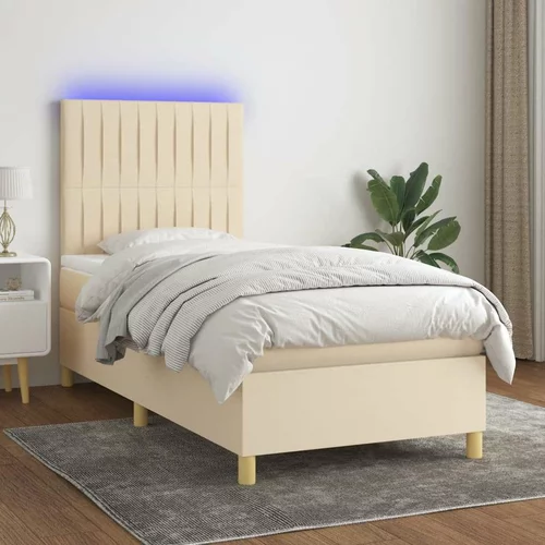  Box spring postelja z vzmetnico LED krem 100x200 cm blago, (20900597)