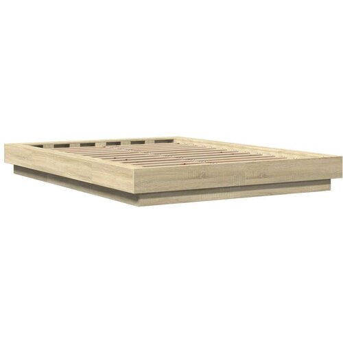 VidaXL okvir za krevet s led svjetlima boja hrasta 140 x 190 cm drveni Slike