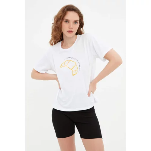 Trendyol White Printed Semi Fitted Knitted T-Shirt
