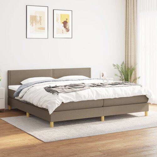 Krevet s oprugama i madracem smeđesivi 200x200 cm od tkanine Slike