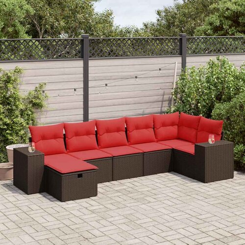 vidaXL 7-dijelni set vrtnih sofa od poliratana s jastucima smeđi Cijene