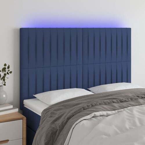 The Living Store LED posteljno vzglavje modro 144x5x118/128 cm blago - LED Vzglavje, (21660060) Slike