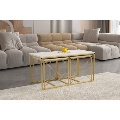 Hanah home defne - gold, marble goldmarble coffee table set Cene