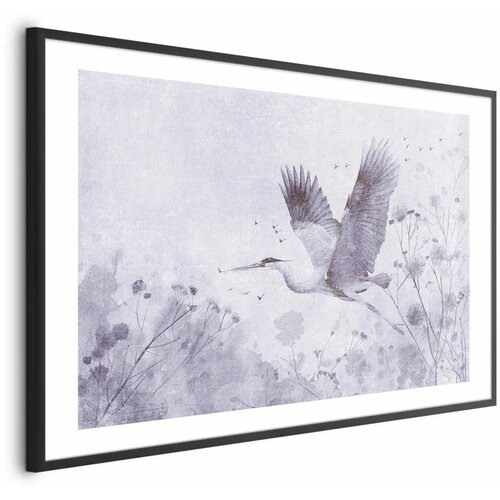  Plakat - Majestic Flight - crane in flight in a monochromatic cool color palette 42x29.7 Crni okvir s margom Cene