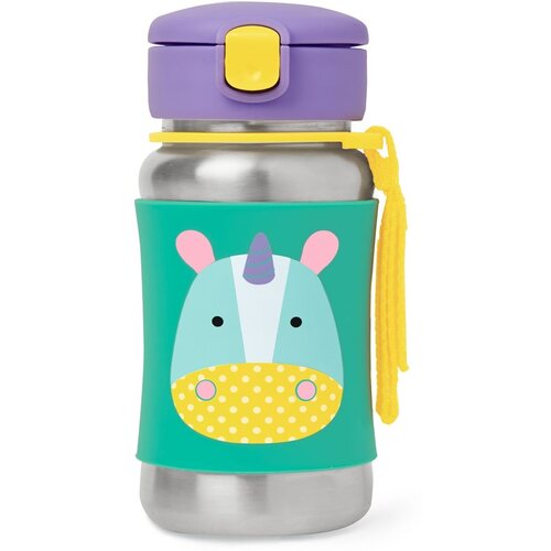 Skip Hop Zoo Straw Bottle steklenica za vodo iz nerjavnega jekla s slamico Unicorn 12 m+ 350 ml Slike