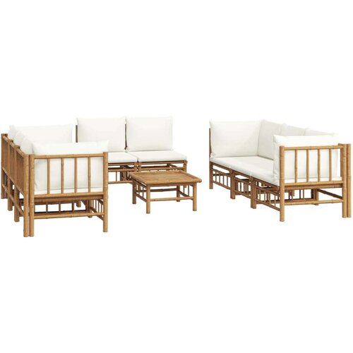  9-dijelna vrtna garnitura od bambusa s krem bijelim jastucima Slike