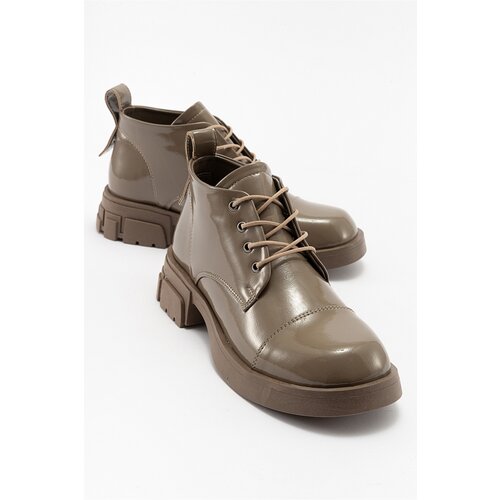 LuviShoes LAGOM Dark Beige Patent Leather Women's Boots Cene