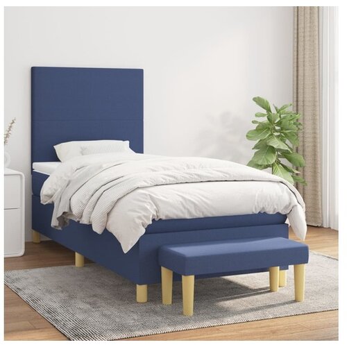 VidaXL Box spring postelja z vzmetnico modra 100x200 cm blag Slike