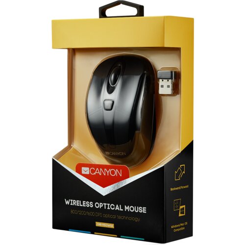 Canyon MSO-W6, 2.4GHz wireless optical mouse with 6 buttons, DPI 800/1200/1600, Black, 92*55*35mm, 0.054kg Slike