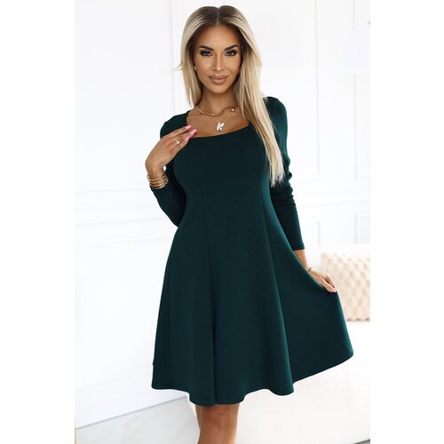Numoco 574-1 ivana comfortable trapeze dress with neckline and long sleeves - bottle green Slike