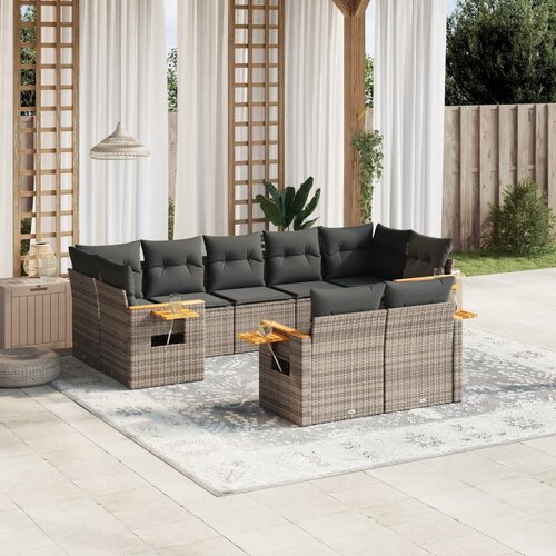 vidaXL 9-dijelni set vrtnih sofa od poliratana s jastucima sivi Cijene