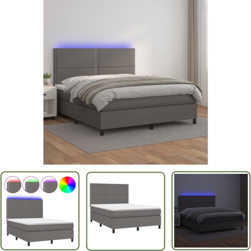 The Living Store Box spring postelja z vzmetnico LED siva 140x190cm umetno usnje - Box Spring Postelja, (21737558) Cene