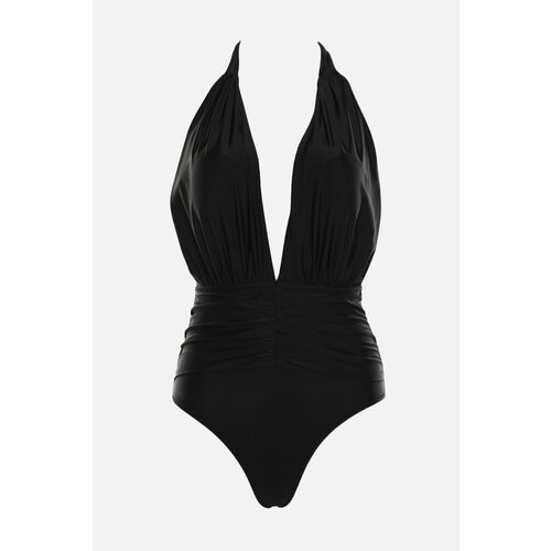 Trendyol Black Draped Detailed Swimsuit Cene