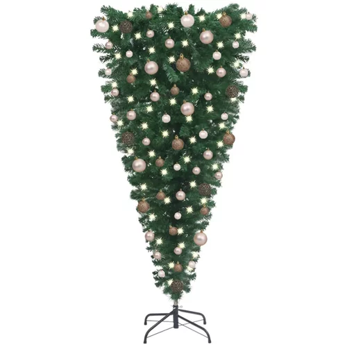 vidaXL naopako umjetno božićno drvce s LED svjetlima i kuglicama 150cm